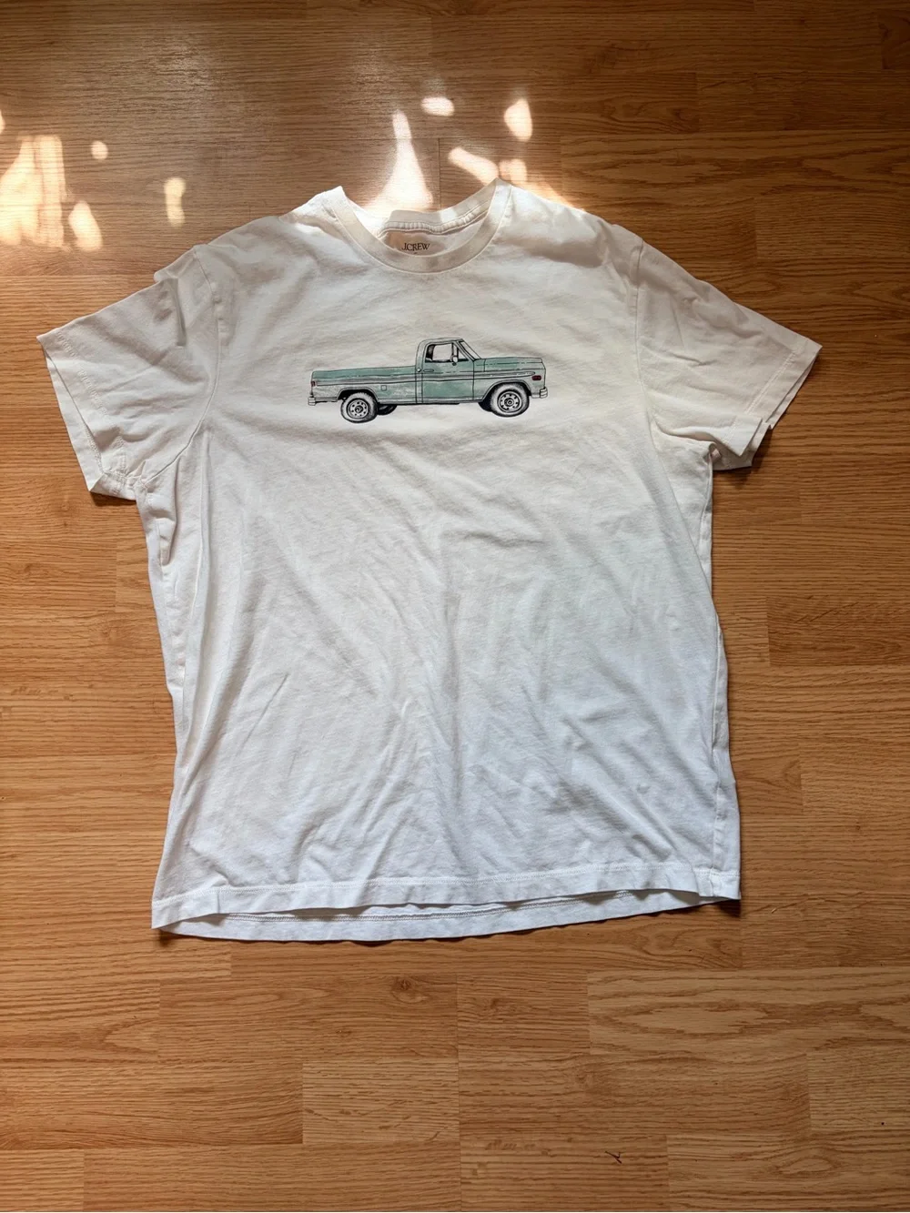 J. Crew Cream Short-Sleeve Tee with Green Truck Graphic